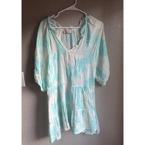 Sofia Made In Italy Gauze Cotton Beach Peasant Tie Dye Aqua‎ Mini Dress Medium